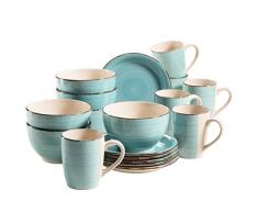 MÄSER 931496 Bel Tempo II Frühstück-Service für 6 Personen im Vintage Look, handbemalte Keramik, 18-teiliges Geschirr-Set, Türkis, Steingut