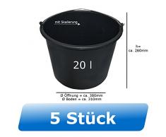 5x Baueimer DEWEPRO® - Mörteleimer - Putzeimer - extra stabil mit Henkel und Skalierung - 20l, 20 Liter