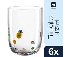 Leonardo Trinkglas Millefiori, Wasserglas-Set mit verspieltem Blumen-Dekor, Gläser-Set mit 455-ml Füllvolumen, 6-teilig, 053840