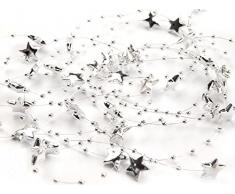 2m silber Sterne Perlenband Perlenkette Perlengirlande Perlenschnur Weihnachten Advent Deko Perlen Tischdeko Meterware