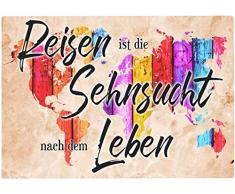 Cadouri Frühstücksbrettchen REISEN IST DIE SEHNSUCHT Glasschneidebrett Schneidebrettchen - 28,5 x 20 x 0,4 cm