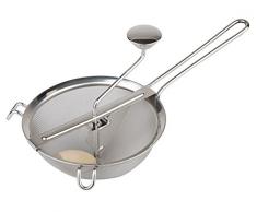 Passiermühle aus Edelstahl 18/8 und Holz, ca. 10 Löcher pro 1 cm² / Ø 20 cm, Höhe: 10 cm, Länge: 19 cm | SUN