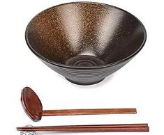 Handgemachte Porzellan Ramen-Schüssel mit ESS-Stäbchen und Löffel, 1 x 900 ml Japanischem großer Schüssel-Set für Nudeln, Udon, Pho, Pasta, Suppe, Salat