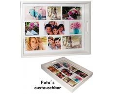 alles-meine.de GmbH großes Tablett - für - 9 große Fotos & Bilder - rechteckig - Vintage - Foto Serviertablett aus Holz - weiß / auch zur Deko geeignet - Retro Design - Bilde..