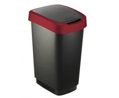 Rotho Twist Mülleimer 50 l, Kunststoff (PP), schwarz / rot, 50 Liter (40,1 x 29,8 x 60,2 cm)