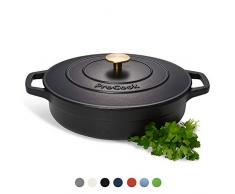 ProCook - niedriger Bratentopf aus Gusseisen - induktionsgeeignet - 28 cm Ø - 3,9 l Volumen - Mattschwarz - emailliert - Bräter - Schmorpfanne