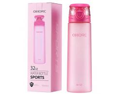 OMORC Sports Trinkflasche, 900ml Plastik Wasserflasche BPA-frei, ungiftig, Sportflasche mit Klappdeckel, einhändig geöffnet, zum Laufen, Wandern, Camping, Radfahren, Reisen usw - Rosa