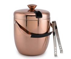 Malmo Eiskübel 3L Isolierter doppelwandiger Eiseimer Eisbehälter Weinkühler Eiskühler aus 304 Edelstahl mit Deckel und Eiszange Lange Kühlung Großes Volumen Farbe: Kupfer