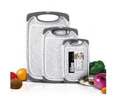 Masthome 3 Stück Schneidebrett Set Kunststoff BPA-frei rutschfest und Antibakteriell Schneidebrett mit Saftrillen in Verschiedene Größen für Fleisch Gemüse Obst