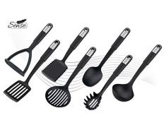 FACKELMANN Küchenhelfer-Set Sense, Kochbesteck aus hochwertigem Kunststoff mit langlebigem und rutschfestem Soft-Touch-Griff, (Farbe: Schwarz/Silber), Menge: 1 x 7er Set