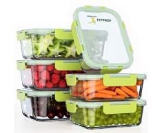 FITPREP® Frischhaltedosen aus Glas 12 teiliges Set [6 Vorratsdosen + 6 Deckel] Premium Glasbehälter mit Deckel & Lifetime Lasting Lid - perfekt für Meal prep