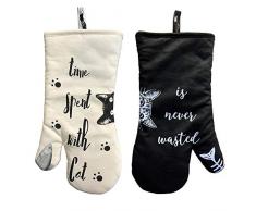 Hitzebeständige Grillhandschuhe 100 Baumwolle Hochtemperatur Anti Verbrühungs Anti-Rutsch Handschuhe Dicker Mikrowellenofen Schöne Katzen-Isolierhandschuhe Für Die Küche Backen Braten BBQ Grillen