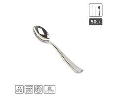 Silverkitchen 50x Plastiklöffel Silber 17cm | stabile Einweg Löffel in Metall Optik | Einwegbesteck edel metallisiert aus Kunststoff | Partybesteck Esslöffel für Geburtstag Feier Catering