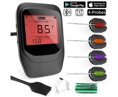 Gifort Digitales Fleischthermometer, Grillthermometer BBQ Thermometermit 4 Sonden, Funk Thermometer Bratenthermometer für Küche, Smoker, Steak, Unterstützt IOS, Android