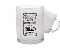 Glastasse Tee Kaffeetasse satiniert, Diplom beste Schwester der Welt