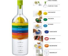 Locisne 8 in 1 Küche-Werkzeug,Plastikbehälter-Flasche Küche Kochen-Werkzeuge Küche Gadget(Trichter, Zitronepresse, Gewürzreibe, Eiermeißel, Käsereibe, Eierseparator, Messschale, Dosenöffner)
