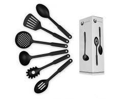 Premium Kunststoff Kochset 6-teilig | BPA-frei, Antihaftbeschichtung, hitzebeständig | spülmaschinenfestes Küchenset | Servierlöffel, Seier, Schaumlöffel, Kelle, Pastalöffel, Kochlöffel