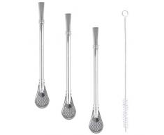 FOCCTS 4 Stück 2 In 1 Trinkhalme Löffel, Edelstahl Strohhälme/Sieblöffel/Teelöffel für Tee, Kaffee, Zitronentee, Saft, Milchshakes, Cocktails