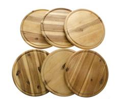 SIDCO Schneidebrett 6 x Fleischteller Brotzeitbrett Vesperteller Holzteller Akazie Ø 25 cm