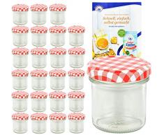 24er Set Sturzgläser 167 ml Deckelfarbe rot weiß kariert To 66 inkl. Diamant Gelierzauber Rezeptheft, Marmeladengläser, Einmachgläser, Einweckgläser, Gläser