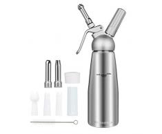 Homealexa 500ml Sahnespender Schlagsahnebereiter Sahnebereiter Whipped Cream mit Aluminium Körper + 3 Edelstahl Düsen und 1 Reinigungbürste