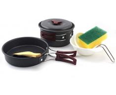 Outdoor Camping Kochgeschirr Set Langlebig Senior Hartaluminium Outdoor Outdoor Kochgeschirr Kochen Picknick Schüssel Topf Pfanne Set Tragbar Für Wandern Camping Picknick Grill Grill Sets(Upgrade)