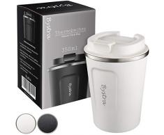 BYSTRA Thermobecher – Kaffeebecher to go 100% Auslaufsicher – Isolierbecher 350ml – Trinkbecher mit doppeltwand Isolierung – Travel Mug – Teebecher – Reisebecher BPA-Frei – weiß