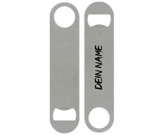 Tassenbude Flaschenöffner aus Edelstahl mit eigenem Namen - personalisiert Druck schwarz - einseitig bedruckt gebürstetes Edelstahl robuster Bierflaschenöffner Kapselheber
