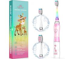 Elektrische Zahnbürste Kinder Ultraschall Batterie kinderzahnbürste mit Timer mit Schalltechnologie für Jungen und Mädchen (Rosa)