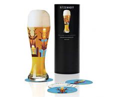 RITZENHOFF Weizen Weizenbierglas von Christiane Beauregard, aus Kristallglas, 500 ml, mit fünf Bierdeckeln