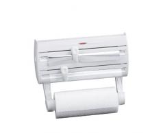 Leifheit Wandrollenhalter Parat F2 ComfortLine-Serie für insgesamt 3 Rollen, Folienschneider mit Abstellfläche für Gewürze und abnehmbarem Küchenrollenhalter, weiß
