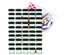 50er Set Sturzglas 125 ml Marmeladenglas Einmachglas Einweckglas To 66 schwarzer Deckel incl. Diamant-Zucker Gelierzauber Rezeptheft