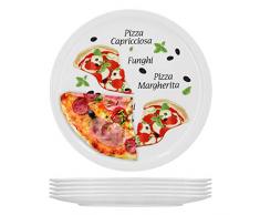6er Set Pizzateller Margherita groß - 30,5cm Porzellan Teller mit schönem Motiv - für Pizza / Pasta, den großen Hunger oder zum Anrichten geeignet