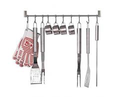 HOMFA Küchenreling Küchenutensilienhalter Küchenrelingsystem Edelstahl rostfrei Hängeleiste Pfannehalter Tassenhalter mit 10 Haken für Küchenhelfer Kochzubehör Küchenutensilien ca. 20kg belastbar