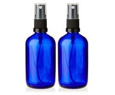 Set mit 2 Flaschen 100ml BLAU Glasflasche Mit Schwarz Zerstäuber Zerstäuber - Mistelzweig Zerstäuber - Für ätherisches Öl - Aromatherapie Verwendung - Zimmer Reinigung