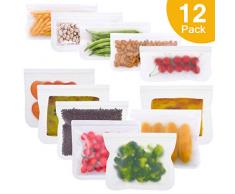 Maibtkey Wiederverwendbare Aufbewahrungs Beutel Extra Dicker Sandwich Snack Taschen Kühlschrank Beutel für Obst Gemüse Fleisch und Brot (12 Pack)