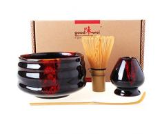 Goodwei Japanisches Matcha Komplett-Set mit hochwertiger Teeschale (Akai, 120)