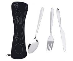 TankerStreet Tafelbesteck 3-teilig aus Edelstahl Poliert Fischbesteck Silber mit Beutel for Camping Reisen Kinderbesteck Versilbert Besteck Set für Menuelöffel Menuegabeln Menuemesser Schwarz
