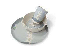 LALAVI Kindergeschirr 3 Freunde aus Bambus-Melamin - 100% lebensmittelecht - spülmaschinenfest (Blau)