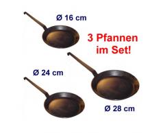 Eisenpfanne Set Ø 16 + 24 + 28 cm kaltgeschmiedet