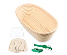Semlos Brotkorb, Handgefertigter Rattan-Korb, Bambus-Teigkörbe mit Leinen, Brot Lahm, Teigschaber für Banneton-Brotbacken (Oval)