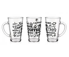 Sendez 6 Latte Macchiato Gläser 300ml und 6 Edelstahl-Löffeln (gratis) Kaffee-Aufdruck