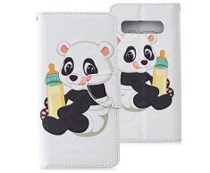 WIWJ Schutzhülle für Samsung Galaxy S10 Handyhülle Lederhülle Flip Wallet Cover [Gemalt Halter Holster] Handyhüllen Kompatibel mit Samsung Galaxy S10 Hülle-Flasche Panda