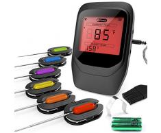 Digitales Fleischthermometer, Gifort Grillthermometer BBQ Thermometermit 6 Sonden, Funk Thermometer Bratenthermometer für Küche, Smoker, Steak, Unterstützt IOS, Android