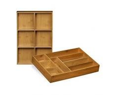 Relaxdays Schubladeneinsatz aus Bambus 2er Set H x B x T: ca. 6,5 x 30,5 x 46 cm Küchenorganizer mit herausnehmbaren Trennwänden Schubladenkasten als Besteckkasten nutzbar Schubladenorganizer, natur