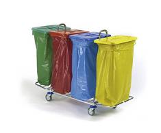 Floorstar Trennwagen Abfallsammler Müllsackständer Abfalltrennung 4 x 120 Liter chrom