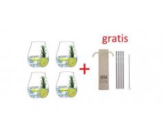 Riedel 5414/67 Gin Tonic Gläser Set 4 Stück + Gratis 4er Set EKM Living Edelstahl Strohhalme (Silber)