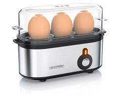 Arendo - Edelstahl Eierkocher Threecook - Egg Cooker - EIN AUS-Schalter - Wählbarer Härtegrad - 210 W - 1-3 Eier - Antirutschgummifüße für sicheren Halt - BPA-frei - GS-Zertifiziert