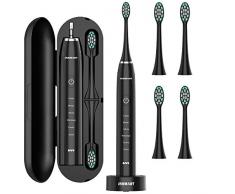 Elektrische Zahnbürste INSMART Elektrische Schallzahnbürste mit Reise-Etui Schwarz Zahnbürste Elektrisch 4 Aufsteckbürsten Schall Zahnbürste USB-Ladung für 30 Tage 2 Minuten Timer