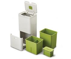 Joseph Joseph IntelligentWaste Totem 60 - Abfallbehälter mit separater Recycling-Einheit, inkl. Biomüll-Caddy, 60 Liter - steinfarbig